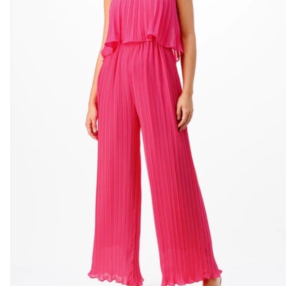 Aqua by Bloomingdale’s pleated pink jumper one piece